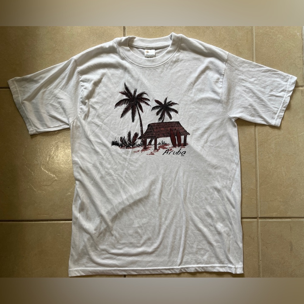 Trade Winds Aruba Women’s Large White Short Sleeves Palm Print Tee